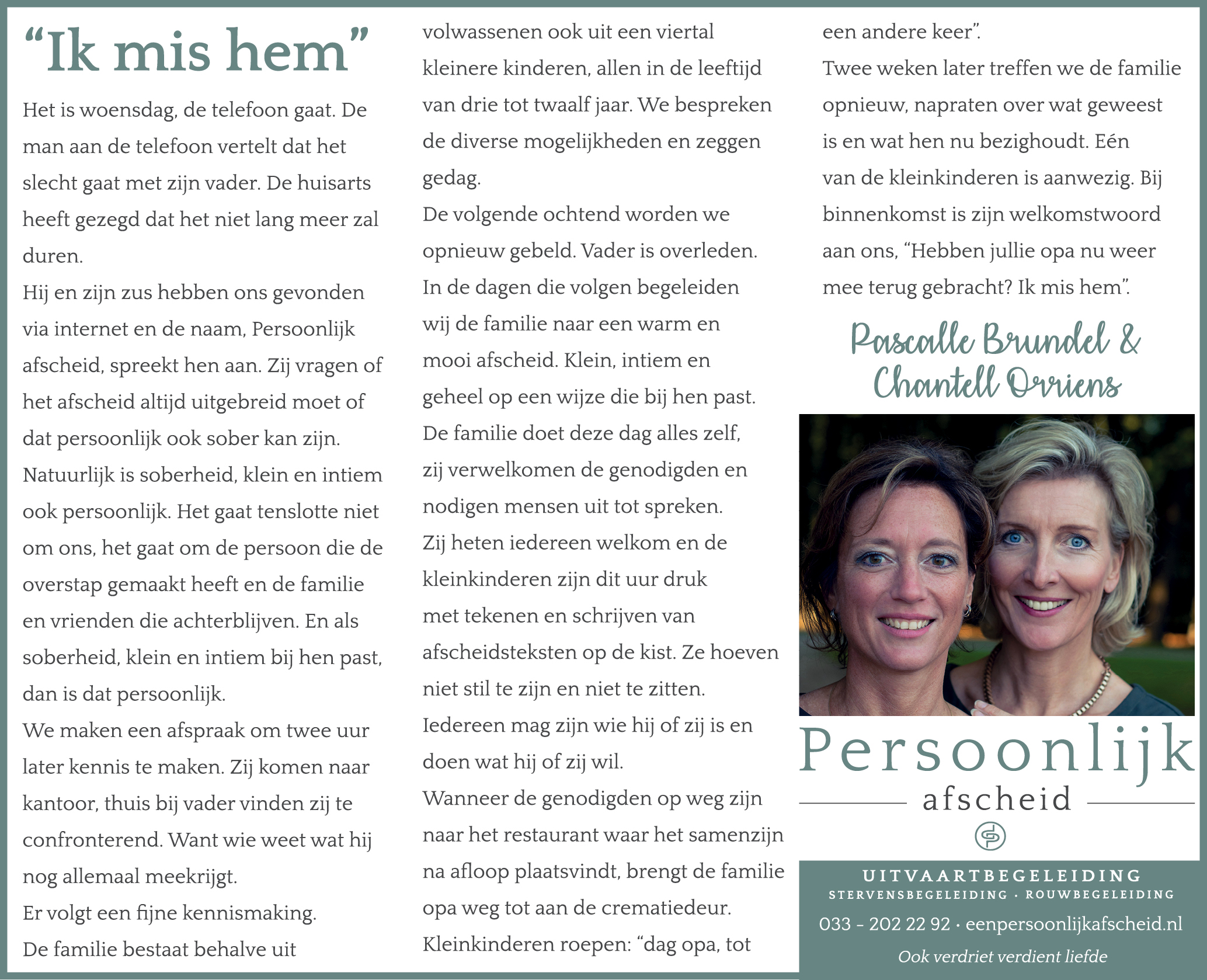 Column: Ik mis hem - Persoonlijk afscheid